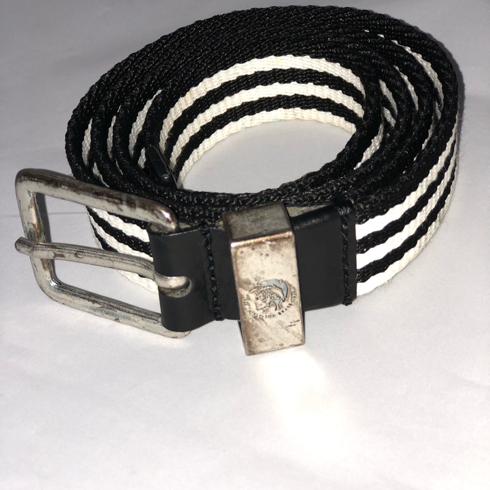 Vintage Diesel Black/ White  Canvas Belt Size 38
